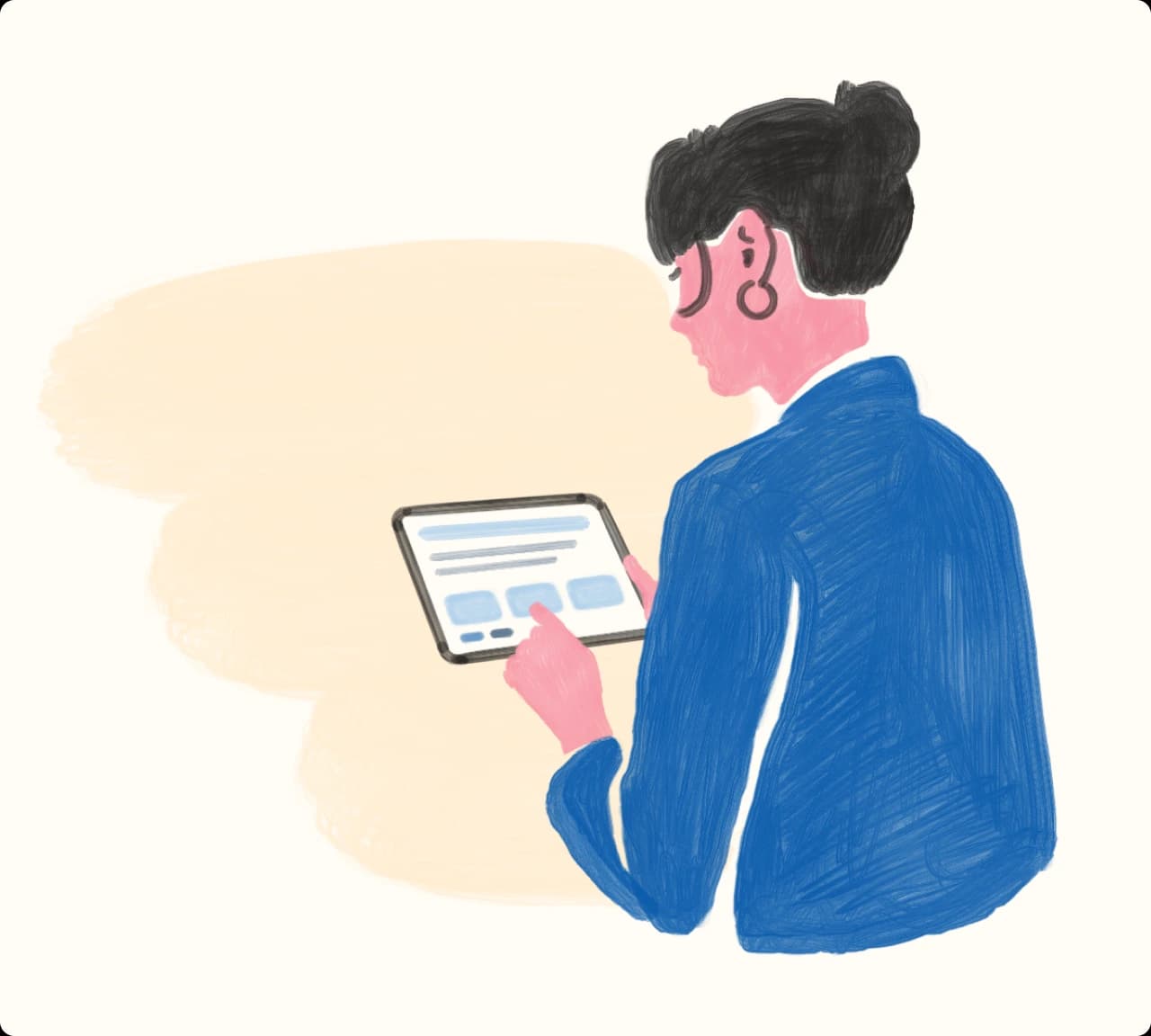 Γυναίκα χρησιμοποιεί tablet για να κάνει online test