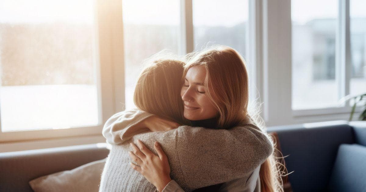 Γυναίκες χαμογελαστές αγκαλιάζονται